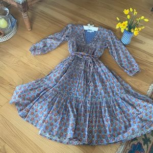 Emerson Fry Blue and Orange Floral Empire Dress